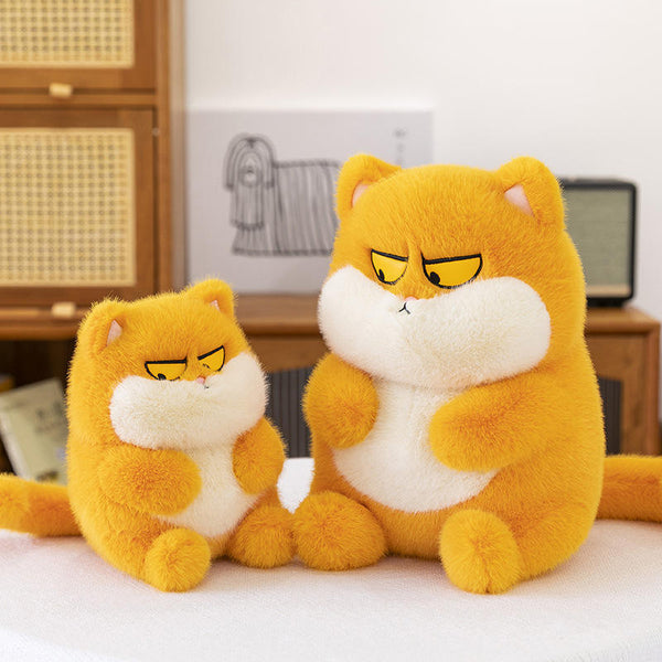 Funny Expression Fat Orange Cat Plush - Sitting Chubby Tabby Doll